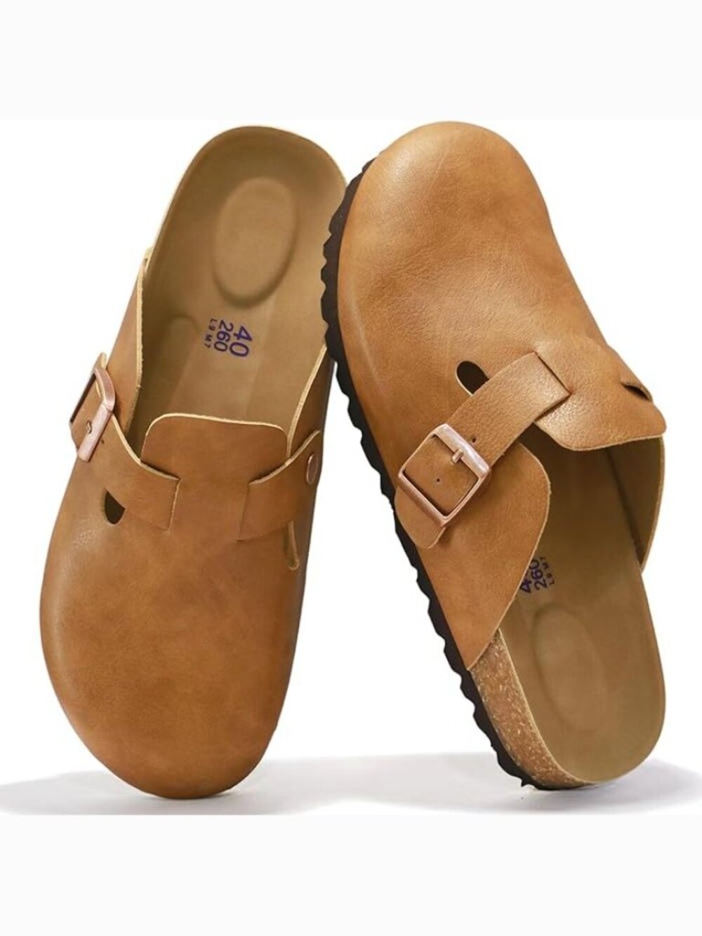 Oil Tanned Leather Slip-On Closed-Toe Clogs with Non-Slip Soles